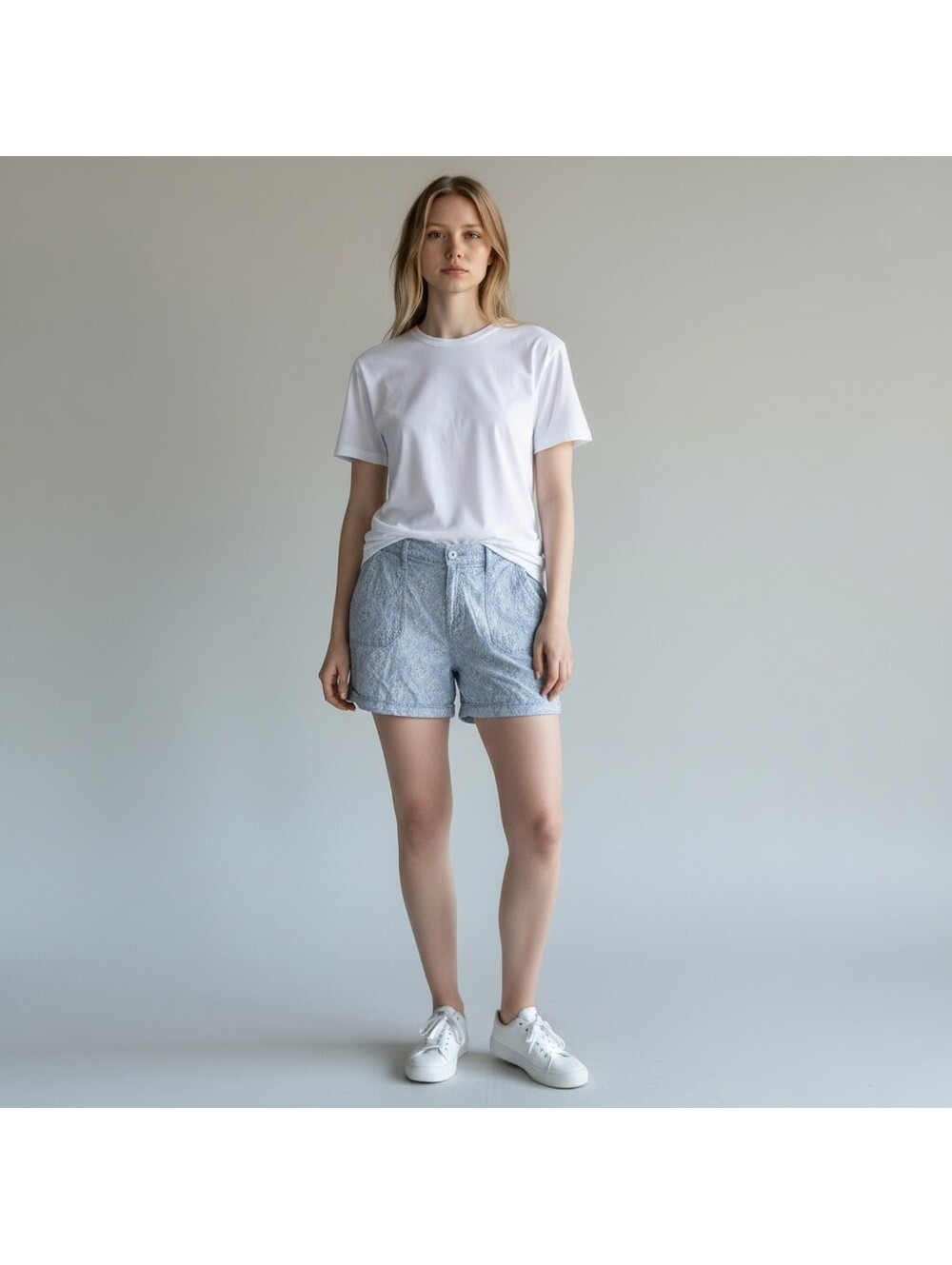 New Faded Glory Shorts Women 12 Blue HIgh Rise Chino Cuffed Rayon Casual Pockets